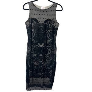 Petit Pois Flocked Lace Mesh Sleeveless Cocktail Dress Black Size Medium